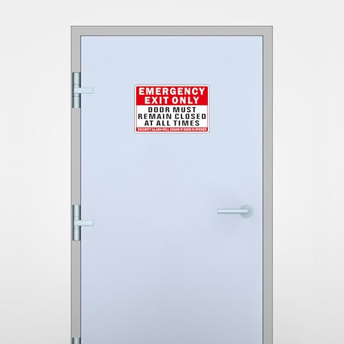 Emergency Exit Only Sign, (2 Pack) Self Adhesive Emergency Exit Sign Sticker for Door, Rust Free and Reflective Aluminum Metal Signs for Wall (9 x 6 inches, Red/White) - color: Red /White