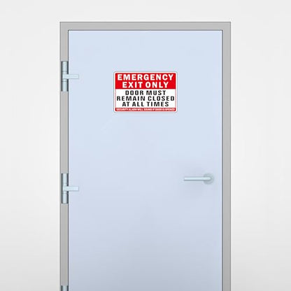 Emergency Exit Only Sign, (2 Pack) Self Adhesive Emergency Exit Sign Sticker for Door, Rust Free and Reflective Aluminum Metal Signs for Wall (9 x 6 inches, Red/White) - color: Red /White
