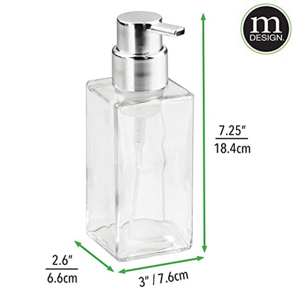 mDesign Glass Refillable Foaming Hand Soap Dispenser Modern Square Pump Bottle for Bathroom Vanities or Kitchen Sink, Countertops - 2 Pack - Clear/Chrome - color: Clear/Chrome