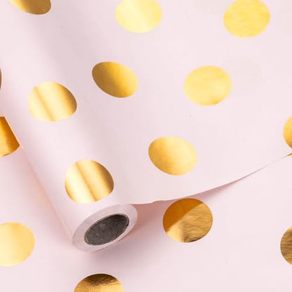 LeZakaa Pink Wrapping Paper Roll, Pink Metallic Gold Foil Polka Dot Gift Wrap Paper for Christmas, Birthday, Baby Shower, Wedding, Valentines, Mini Roll 17 in x 9.8 ft - color: Z-Gold Dots, size: 17" X 9.8 ft