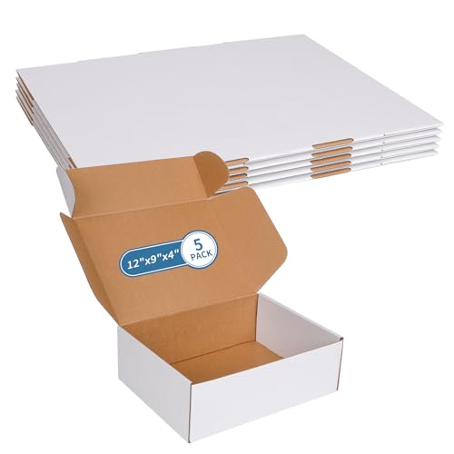 Fishat 12" x 9" x 4" White Corrugated Cardboard Shipping Boxes Set of 5 - size: 12" x 9" x 4"