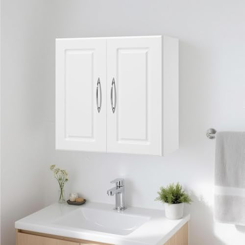 VEVOR Laundry Room Wall Cabinet, 2-Tier Wall Mounted Hanging Cabinet with Adjustable Shelf, Cupboard Storage with 2 Doors, for Kitchen, Bathroom, Laundry, 11.8 x 23.6 x 23.6 in (D x W x H), White - size: 24 Inch, style: 2 Doors