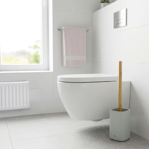Vigar Zense Toilet Brush and Holder Set, Polyresin Stone, Light Gray - color: Light Gray