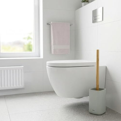 Vigar Zense Toilet Brush and Holder Set, Polyresin Stone, Light Gray - color: Light Gray