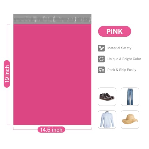 Metronic Poly Mailers 14.5x19 100 Pack, Large Thick Self Seal Shipping Bags - color: Pink, size: 14.5x19 100PC
