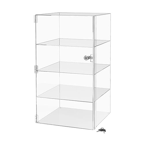 Marketing Holders Acrylic Locking Vertical Cabinet with Keys 12" x 12" x 23" Clear Tall Countertop Locker One Piece No Assembly Cupboard with Swinging Door for Retail Merchandise - size: 12" x 12" x 23"