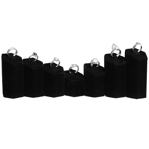 MOOCA 7-Piece Ring Stand Holder Jewelry Display, Black Velvet - color: Black Velvet