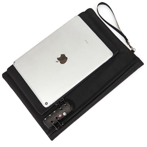 Notary Bag with Lock, Double layer Cash Bag, Notary Supplies, Valuable Storage Bag,Lock Bag travel safe - color: Black
