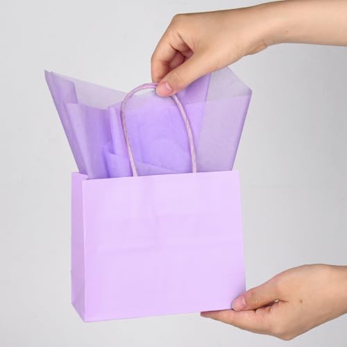 DjinnGlory 24 Pack Mini Tiny Small Lavender Purple Paper Gift Bags with Handles 6x5x2.5 Inch and 24 Tissue Paper for Merchandise Wedding Baby Shower Birthday Party Favors Goodies - color: Purple