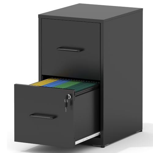 2 Drawer File Cabinet,Metal Filing Cabinets with Lock,Black Vertical File Cabinet for Home Office,Heavy Duty Metal Storage Cabinet for A4/Letter/Legal Size File,Assembly Required - size: 2 Drawer-Standard