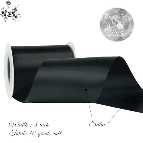Black Double-Faced Satin Ribbon, 3 Inch x 10 Yards - color: Black