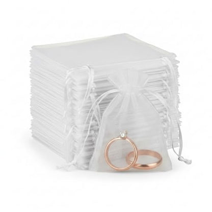 Sukh 100pcs Organza Bags 3"x4" - White Small Mesh Drawstring Gift Bags - color: White, size: 100 Count (3 x 4 Inches)