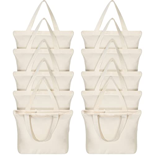 Epakh 8 Pack Canvas Tote Bag Bulk with Zipper, 16.5 x 13 Inch, Beige - color: Beige, size: 16.5 x 13 Inch