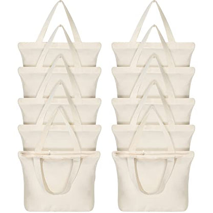 Epakh 8 Pack Canvas Tote Bag Bulk with Zipper, 16.5 x 13 Inch, Beige - color: Beige, size: 16.5 x 13 Inch