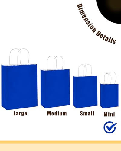 qiqee 24PCS Mini Gift Bag with Handles Bulk 4.5"x2.5"x6" Gift Bags Diamond Blue Bags Multiple Uses - color: Diamond Blue