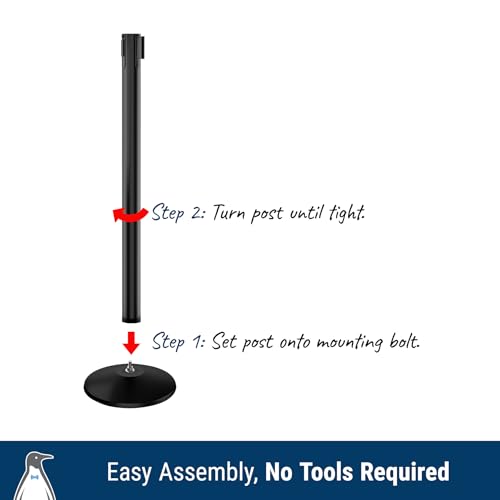 Commercial-Grade Retractable Belt Barrier 2pk by Visiontron, 40” Tall Crowd Control Stanchion, 10’ Long Belt/Visiontron Prime Steel, Self-Straightening No-Tools Assembly, (VS Black Post w/Black Belt) - color: Black Post w/ Black Belt (P)