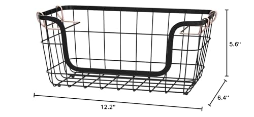 Amazon Basics Stackable Metal Wire Rectangular Storage Baskets for Kitchen, Bathroom or Pantry Organizing, 2 Count, Black (Pack of 4) - size: Pack of 4