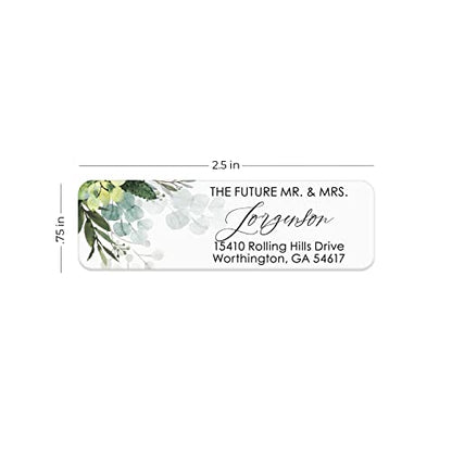 Future Mr and Mrs Greenery Rolled Address Labels / 250 Personalized Return Address Labels/Designer Address Stickers in Elegant Plastic Dispenser - size: 250 Labels, style: The Future – Greenery
