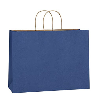 BagDream Kraft Paper Bags with Handles 16x6x12 Inch Large 50 Pack Bulk - color: Navy Blue