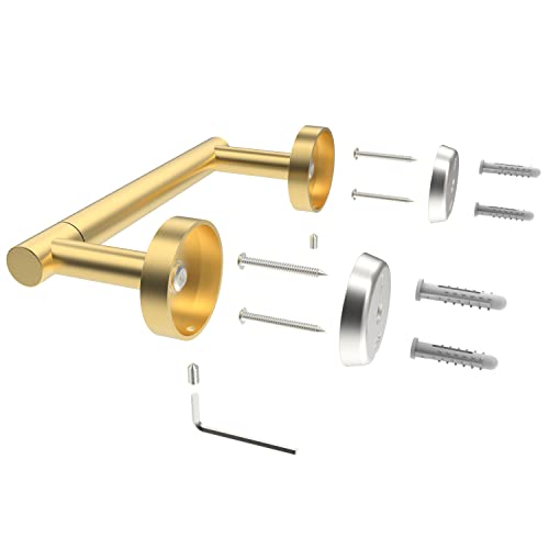 RARXTR Gold Toilet Paper Holder SUS304 Stainless Steel Double Post Pivoting Toilet Paper Roll Holder Wall Mounted Toilet Tissue Holder for Commercial Bathroom RV Brushed Brass Finish - color: Brushed Gold