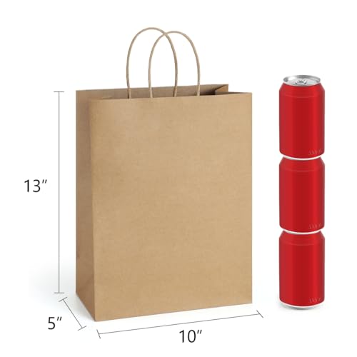 BagDream Kraft Paper Bags with Handles 10x5x13 Inch Brown 50 Pack Bulk - color: Brown