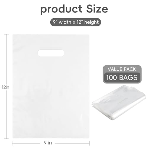 POPGIFTU 9x12 Clear Plastic Bags with Handles 100 Pack - color: Clear - 9x12 Inch