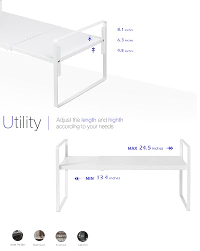 Nxconsu Cabinet Shelf Riser, Adjustable Cabinet Organizer, 12" Deep White - color: White, size: 12’’D * 13.8-24.8’’W * 9.7’’H