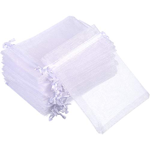 Mudder Organza Gift Bags Wedding Favour Bags Jewelry Pouches, Pack of 100 (4 x 4.72 Inch, White) - color: White