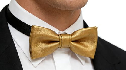 Pre-tied Pure Color PU Leather luxury Bow Ties Collar for Men-Multicolor - color: Gold
