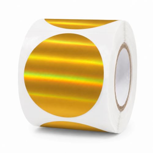 Round Holographic Gold Thermal Labels 1.5 in Vinyl Stickers 200 PCS - color: Holographic Gold, size: 1.5 × 1.5 Inch
