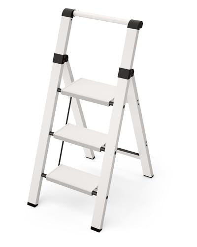 Taranta 3 Step Ladder,Lightweight Aluminum Step Stool Foldable -White - color: White, size: 3 Step
