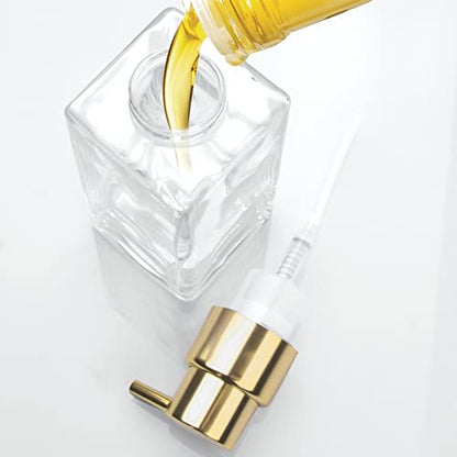 mDesign Glass Refillable Foaming Hand Soap Dispenser Modern Square Pump Bottle for Bathroom Vanities or Kitchen Sink, Countertops - 2 Pack - Clear/Soft Brass - color: Clear/Soft Brass