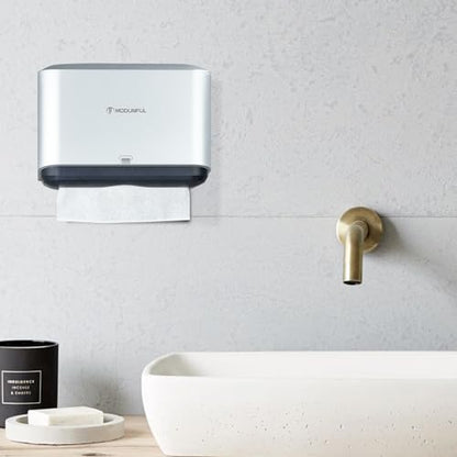 modunful Trifold Hand Towel Dispenser for Bathroom -Wall Mount with No-Hole - color: D-23 Sliver