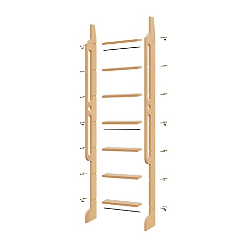 7 ft Rolling Library Ladder, Sturdy Wood Step and Build-in Handrail, Multi-use for Loft Stairs/Bookshelf, Red Oak (Total Length 86.7’’)