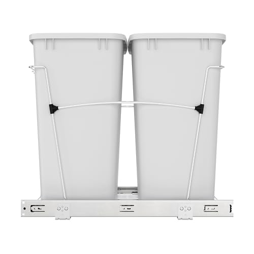 Rev-A-Shelf Double Pullout Garbage Trash Cans for Kitchen Cabinets, 35 Qt - color: White