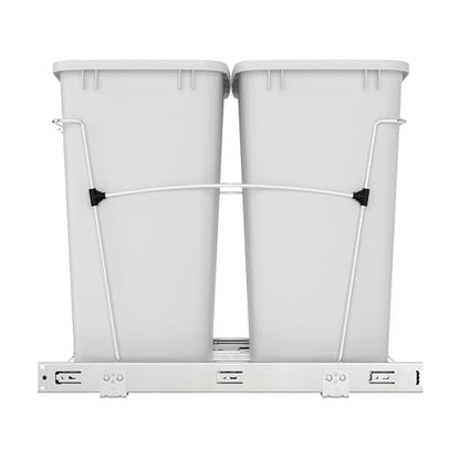 Rev-A-Shelf Double Pullout Garbage Trash Cans for Kitchen Cabinets, 35 Qt - color: White