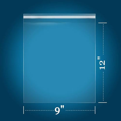 iMailer - 200 Count - 9'' x12'' Cellophane Bags Self Adhesive - Clear Cello Resealable Plastic Poly Bags for A4, Letter Sized Documents, Plastic Sleeves, Clothing - size: 9x12 Inch (Pack of 200)
