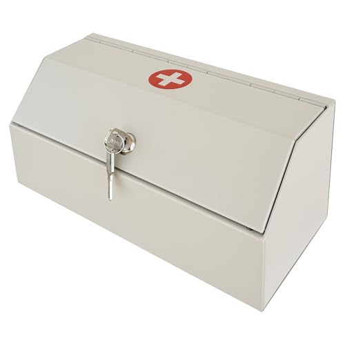 Wall-Mount Steel Medicine Cabinet with Key Lock - color: Grey
