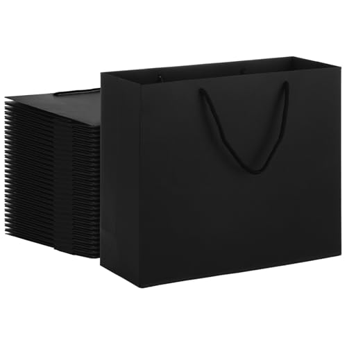 Ghligna 40 Pcs Medium Black Gift Bags with Handles, Bulk Matte Black Paper Bags with Handles, 12.5 x 4.5 x 11 Inch Kraft Paper Bag Shopping Retail Bag for Party Shopping Birthday Wedding