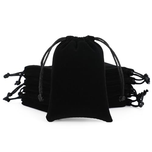 Tapleap 12Pcs Small Dice Bags, 3x4” Black Velvet Drawstring Jewelry Pouch - color: Black, size: 3x4in