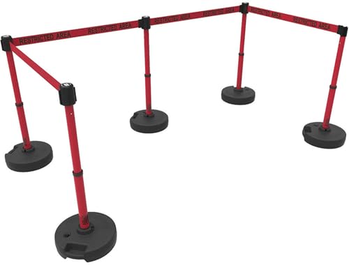 Banner Stakes PL4593 Plus X5 Retractable Belt Barrier Set - color: Red: Restricted Area, size: 60'