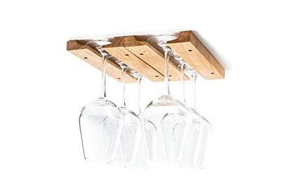 Fox Run Mounted Under Cabinet Wooden Wine Glass Holder Rack, 11" x 7"