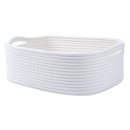 Woven Cotton Rope Storage Basket, Cube Changing Table Organizer for Closet Towels, Baby Nursery Bin, Small Dog Cat Toy Box, Gift Baskets empty (White) - color: White