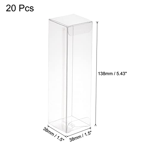 MECCANIXITY Plastic Retail Boxes 1.5"x1.5"x5.4" (38x38x138mm) Gift Box with Protecting Film for Candy, Cookies, Christmas, Wedding, Party Wrapping Clear Pack of 20 - size: 1.5"x1.5"x5.4"