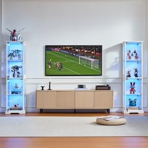 LELELINKY Farmhouse Narrow Glass Display Cabinet with Doors Set of 2 - color: White, size: 2 Pack