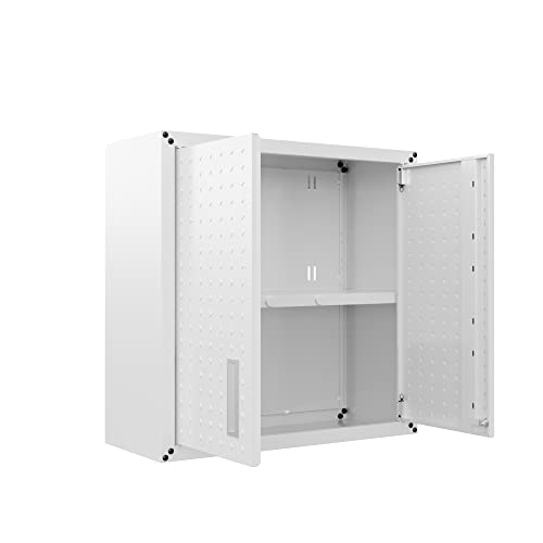 Manhattan Comfort Fortress 30" Floating Textured Metal Garage Cabinet with Adjustable Shelves, Set of 1, White - color: White, style: Floating Cabinet