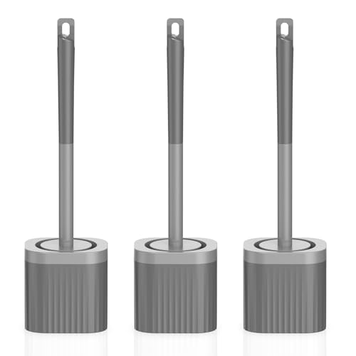 Toilet Bowl Brush and Holder, 3 Pack Compact Toilet Brush Set with Nylon Bristles Toilet Brush Hidden Scrubber Brushes for Bathroom Cleaning-Grey - color: Grey-3p