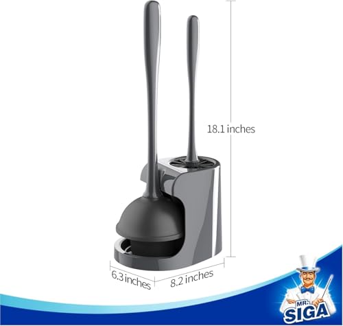 MR.SIGA Toilet Plunger and Brush Combo for Toilet Cleaning, Gray, 2 Set - color: Gray, size: 6.3 x 8.2 x 18.1 inch