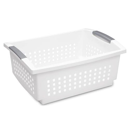 Sterilite Large Stacking Basket Plastic Storage Organizer, White, 4-Pack - size: 4 Pack, style: Large