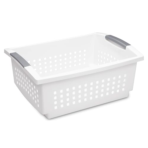 Sterilite Large Stacking Basket Plastic Storage Organizer, White, 8-Pack - size: 8 Pack, style: Large